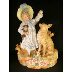 VICTORIAN HUGE BISQUE GIRL w DOGS FIGURINE #983133