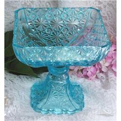 EAPG Blue Daisy Button Thumbprint Glass Compote #987715