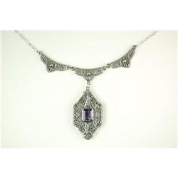  ANTIQUE Style FILIGREE NECKLACE w AMETHYST #987888