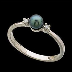  WhiteGold Ring BLACK PEARL w DIAMONDS #987895