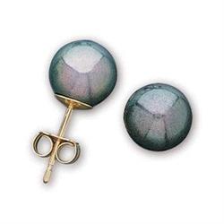 Gold Earrings 7.0MM BLACK PEARL STUDS! #987911