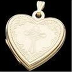 14K HEART LOCKET Pendant w CROSS #987940