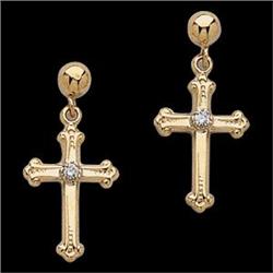  14k GOLD CROSS EARRINGS  w DIAMOND #987951