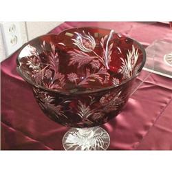 Red Signed Crystal Footed Bowl #988474