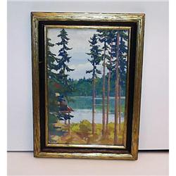Cabin Water Landscape Painting, Keene 34 #998256