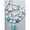 Art Deco Blue Crystal Glass Necklace White #1021862