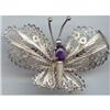 Estate Silver  Butterfly Pin  Amethyst Brooch #1021881