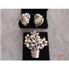 Vintage Trifari Basket Brooch Earrings Pearl #1021982