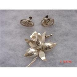 ORCHID  Mexican Sterling 3 piece brooch#1022488