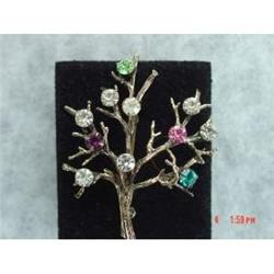  Signed Sterling Rhinestone Tree of Life Brooch#1022499