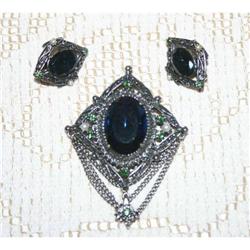 Signed Florenza  Rhinestone Brooch & Earrings #1023254