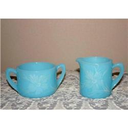 Rare Antique Fenton Blue Glass Creamer/Sugar  #1023262