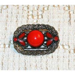 Unusual Antique Deco Glass/Enameled Brooch #1023264