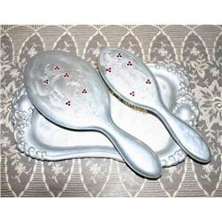 Art Nouveau Silver/Rhinestone Vanity Mirror Set#1023272