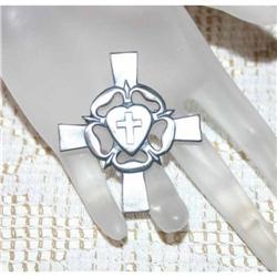 Germany Mother Silver Heart Cross Brooch/Pin #1023274