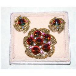 Vintage  Rivoli Rhinestone Brooch/Earrings  #1023337