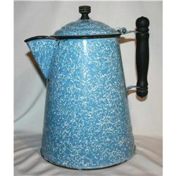  Large Antique Blue & White Mottled Coffee Pot #1023344