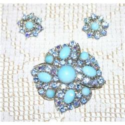 WEISS AB Rhinestone Brooch & Earrings #1023365