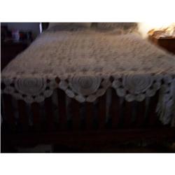 Heavy Ecru Cotton Crocheted Bedspread-Vintage #1023529