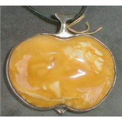 AMBER Apple Pendant VINTAGE Artisan SILVER #1023796
