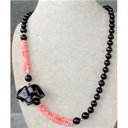 ONYX Elephant Coral NECKLACE 30 Inch Long #1023800