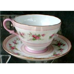 SHELLEY Cup & Saucer ROSE Spray PINK Bands #1023825