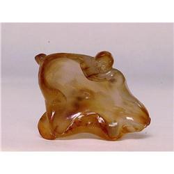 Old Chinese Agate Carved Lotus Scholar Dish #1024285