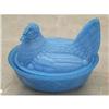 Image 1 : EARLY 1900s BLUE MILK GLASS ROOSTER ON WIDE RIB#1024483