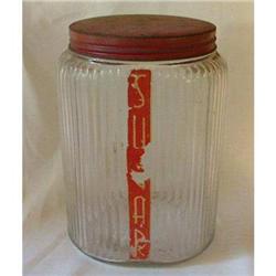 Glass Sugar Canister with Red Lid Very Old #999225