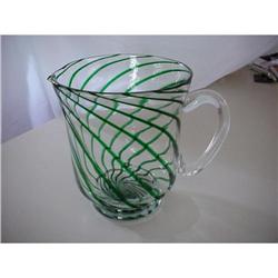 Large Green Striped Glass Pitcher #999237