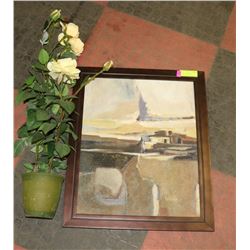 FRAMED  OIL LIKE LOOKING PICTURE AND ARTIFICIAL