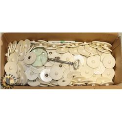 BOX OF SECURITY TAGS AND MAGNIFYING GLASS