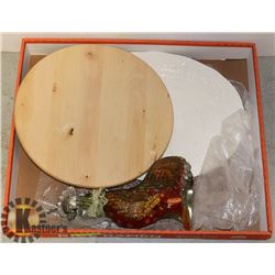 WOOD LAZY SUSAN,PORCELAINE TURKEY PLATTER,DECORATI