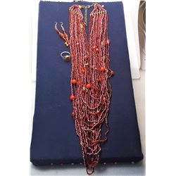 21) RED GLASS BEAD 15 STRAND STATEMENT