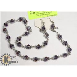 AMETHYST COLORED BEADED NECKLACE & EARRING SET