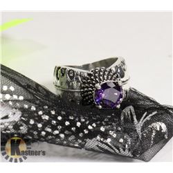 VINTAGE STYLE ROUND BIRTHSTONE CARVE RING  SZ8