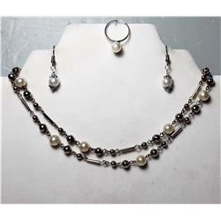 SUITE OF SILVER TONE AND PEARL JEWELRY,