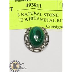 PENDANTS NATURAL STONE MALACHITE WHITE METAL RING