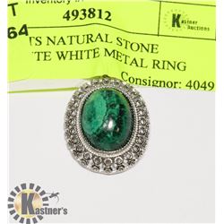 PENDANTS NATURAL STONE MALACHITE WHITE METAL RING