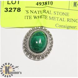 PENDANTS NATURAL STONE MALACHITE WHITE METAL RING