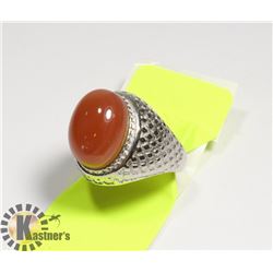 NATURAL AGATE CARNELIAN WHITE METAL RING FOR MEN