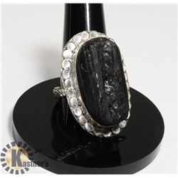 #224-BLACK TOURMALINE RING SIZE 9