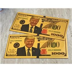 2 REPLICA GOLD FOIL TRUMP BILLS