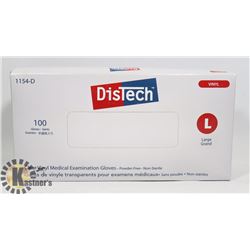 BOX OF 100 SIZE LARGE DISTECH CLEAR VINYL MEDICAL