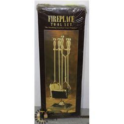 NEW 5 PIECE BRASS FIREPLACE TOOL SET