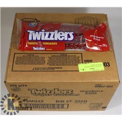 CASE WITH 24 250G BAGS OF TWIZZLER TWISTS