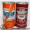 Image 1 : 2 VINTAGE POP CANS CANADA DRY COLA AND GATORADE