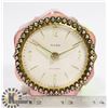 Image 1 : WEST GERMAN FLORN ALARM CLOCK PINK CASE W/JEWELS