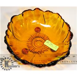 VINTAGE AMBER GLASS ART BOWL FOOTED
