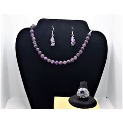 13)  SUITE OF NATURAL AMETHYST AND SILVER
